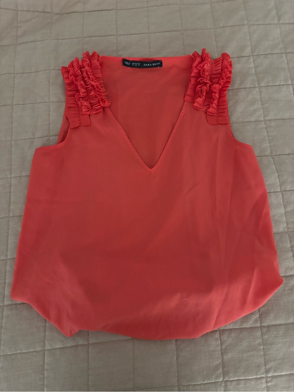Zara Coral Ruffle-Sleeve V-Neck Tank
